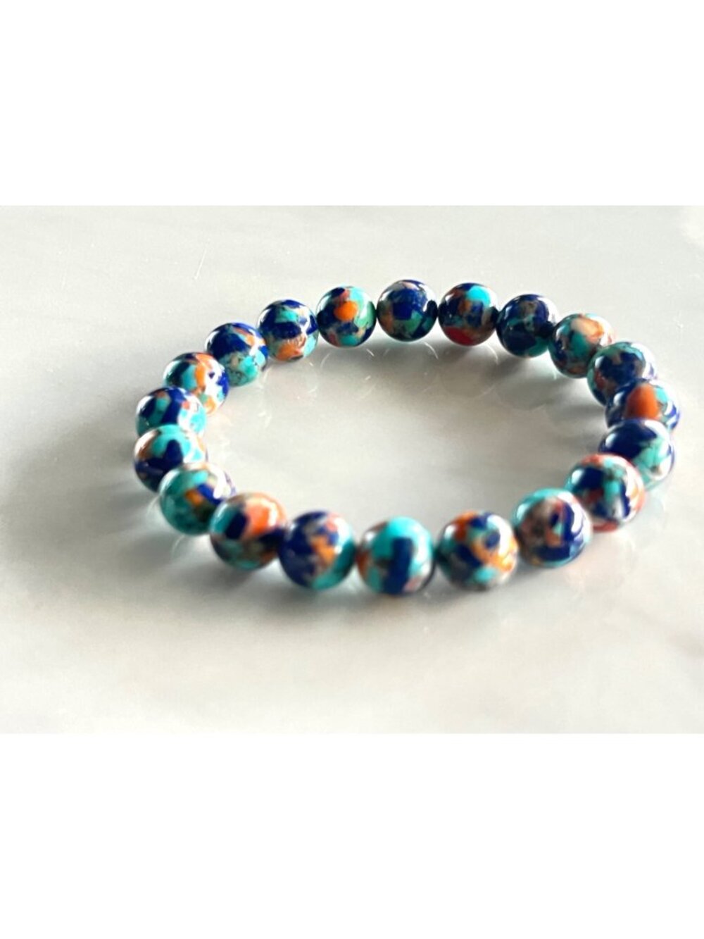 Turquoise, Lapis and Spiney Oyster Beaded Stretch Bracelet